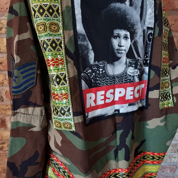 Poet Roni Girl Camo Camouflage Jacket Coat w/Aretha Franklin - Picture 2 of 9